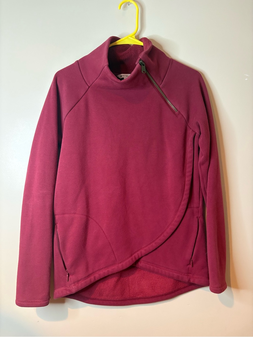 Athleta Burgundy Crossover Mock Neck Fleece Jacket EUC